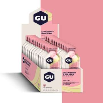 GU Energy Original Sports Nutrition Energy Gel, Vegan, Gluten-Free, Kosher, and Dairy-Free On-the-Go Energy for Any Workout, 24-Count, Strawberry Banana