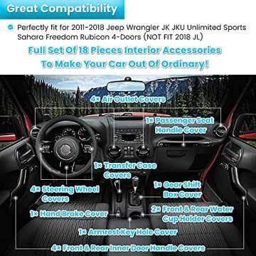 18 PCS Full Set Interior Decoration Trim Kit Steering Wheel Center Console Door Handle Air Condition...