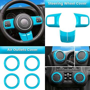 18 PCS Full Set Interior Decoration Trim Kit Steering Wheel Center Console Door Handle Air Conditioning Vent Cup Holder Gear Cover Trim for Jeep Wrangler JK JKU 2011-2018 4-Door (Light Blue)
