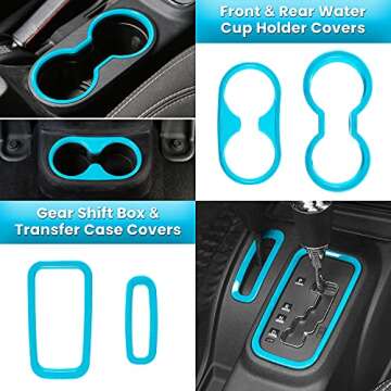 18 PCS Full Set Interior Decoration Trim Kit Steering Wheel Center Console Door Handle Air Conditioning Vent Cup Holder Gear Cover Trim for Jeep Wrangler JK JKU 2011-2018 4-Door (Light Blue)