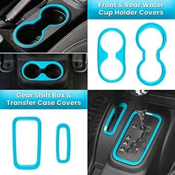 18 PCS Full Set Interior Decoration Trim Kit Steering Wheel Center Console Door Handle Air Conditioning Vent Cup Holder Gear Cover Trim for Jeep Wrangler JK JKU 2011-2018 4-Door (Light Blue)