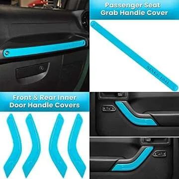 18 PCS Full Set Interior Decoration Trim Kit Steering Wheel Center Console Door Handle Air Conditioning Vent Cup Holder Gear Cover Trim for Jeep Wrangler JK JKU 2011-2018 4-Door (Light Blue)