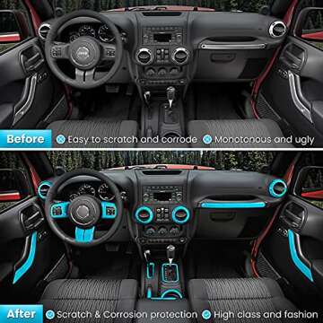 18 PCS Full Set Interior Decoration Trim Kit Steering Wheel Center Console Door Handle Air Conditioning Vent Cup Holder Gear Cover Trim for Jeep Wrangler JK JKU 2011-2018 4-Door (Light Blue)