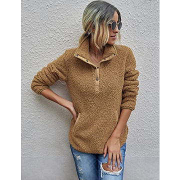 Cozy AKEWEI Women Long Sleeve Sherpa Jacket