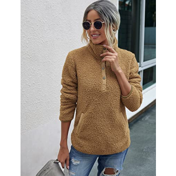 Cozy AKEWEI Women Long Sleeve Sherpa Jacket