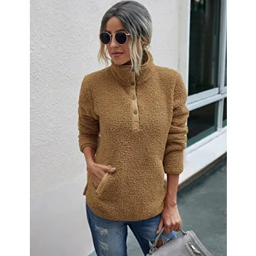 Cozy AKEWEI Women Long Sleeve Sherpa Jacket