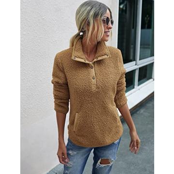 Cozy AKEWEI Women Long Sleeve Sherpa Jacket