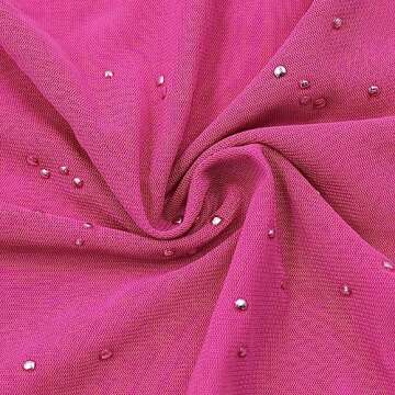 Women Rave Mesh Sheer Pants Flared Bell Bottom Pants for Dance Festival Clubwear(Hot Pink,Large)