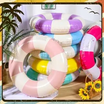 Lenwen 9 Pcs Classic Striped Pool Inner Tubes Pool Tubes with Fun Prints Pool Float Tube Inflatable ...