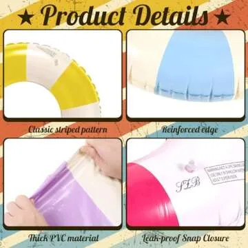 Lenwen 9 Pcs Classic Striped Pool Inner Tubes Pool Tubes with Fun Prints Pool Float Tube Inflatable Tube Float Bachelorette Pool Floaties for Swimming Pool Summer Beach Party Decor Supplies