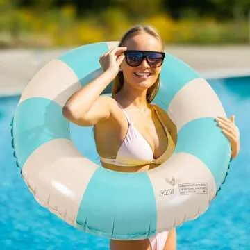 Lenwen 9 Pcs Classic Striped Pool Inner Tubes Pool Tubes with Fun Prints Pool Float Tube Inflatable Tube Float Bachelorette Pool Floaties for Swimming Pool Summer Beach Party Decor Supplies