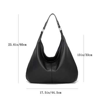 Ashioup Hobo Bags for Women Soft PU Leather Slouchy Bag Black Handbag with Zipper
