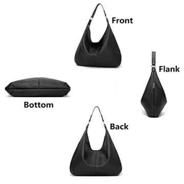 Ashioup Hobo Bags for Women Soft PU Leather Slouchy Bag Black Handbag with Zipper