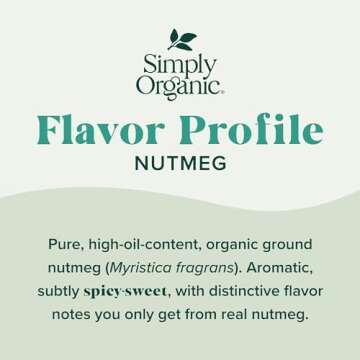 Simply Organic Pure Ground Nutmeg, 2.3 Ounce Jar,Aromatic, Subtly Spicy-Sweet Flavor, Organic, Kosher, No GMO, No ETO