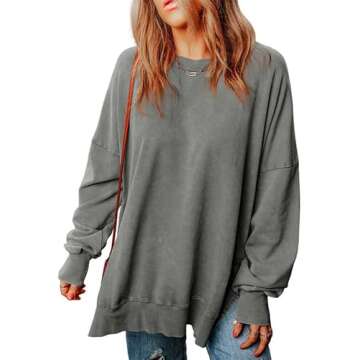 SHEWIN Womens Sweatshirt Casual Long Sleeve Crew Neck Loose Fleece Pullover Tops Lightweight Soft Fa...