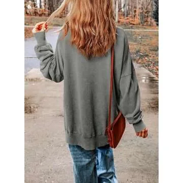 SHEWIN Womens Sweatshirt Casual Long Sleeve Crew Neck Loose Fleece Pullover Tops Lightweight Soft Fall Oversized Sweatshirts for Women,US 16-18(XL),Grey