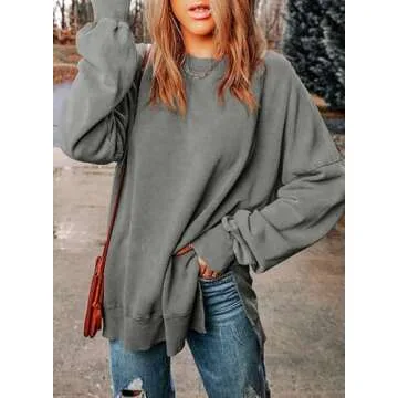 SHEWIN Womens Sweatshirt Casual Long Sleeve Crew Neck Loose Fleece Pullover Tops Lightweight Soft Fall Oversized Sweatshirts for Women,US 16-18(XL),Grey