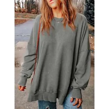 SHEWIN Womens Sweatshirt Casual Long Sleeve Crew Neck Loose Fleece Pullover Tops Lightweight Soft Fall Oversized Sweatshirts for Women,US 16-18(XL),Grey