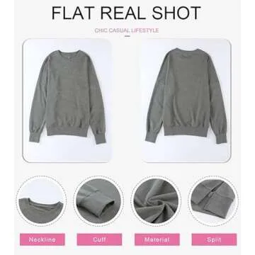 SHEWIN Womens Sweatshirt Casual Long Sleeve Crew Neck Loose Fleece Pullover Tops Lightweight Soft Fall Oversized Sweatshirts for Women,US 16-18(XL),Grey