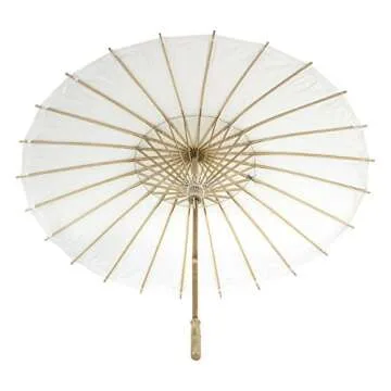 Koyal Wholesale 32-Inch White Paper Parasol, 4-Pack Oriental Umbrella for Wedding, Party Favors, Summer Shade