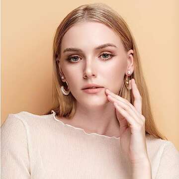 NIVANA 14k Gold Plated 925 Sterling Silver Pearl Earrings For Women, Pearl Hoop Earrings, Pearl Drop Earrings, Pearl Dangle Earrings, Pearl Statement Earrings, Chunky Hoop Earrings (C Hoop -25mm)