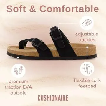 CUSHIONAIRE Women's Luna Cork Footbed Sandal With +Comfort BLACK 8