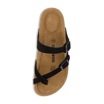 CUSHIONAIRE Women's Luna Cork Footbed Sandal With +Comfort BLACK 8