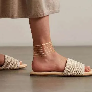 TEWIKY 14K Gold Filled Waterproof Anklets for Women