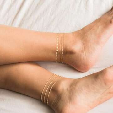 TEWIKY 14K Gold Filled Waterproof Anklets for Women