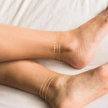 TEWIKY 14K Gold Filled Waterproof Anklets for Women