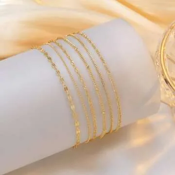 TEWIKY 14K Gold Filled Waterproof Anklets for Women