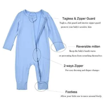 Soft Bamboo Footless Baby Pajamas with Zipper & Mitten