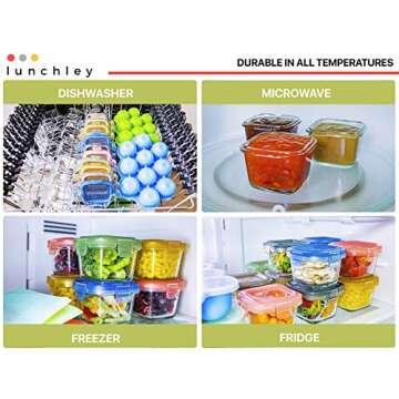 lunchley Glass Food Storage Container 5 oz | Set of 12 | Small Food Jars with Airtight BPA Free Plastic lids | for Food Portion, Dips, Snacks & Overnight Oats | Freezer, Microwave & Dishwasher Safe