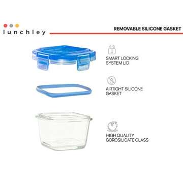 lunchley Glass Food Storage Container 5 oz | Set of 12 | Small Food Jars with Airtight BPA Free Plastic lids | for Food Portion, Dips, Snacks & Overnight Oats | Freezer, Microwave & Dishwasher Safe