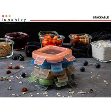 lunchley Glass Food Storage Container 5 oz | Set of 12 | Small Food Jars with Airtight BPA Free Plastic lids | for Food Portion, Dips, Snacks & Overnight Oats | Freezer, Microwave & Dishwasher Safe