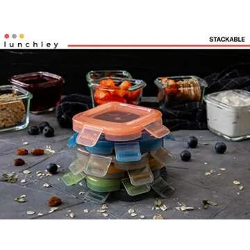 lunchley Glass Food Storage Container 5 oz | Set of 12 | Small Food Jars with Airtight BPA Free Plastic lids | for Food Portion, Dips, Snacks & Overnight Oats | Freezer, Microwave & Dishwasher Safe