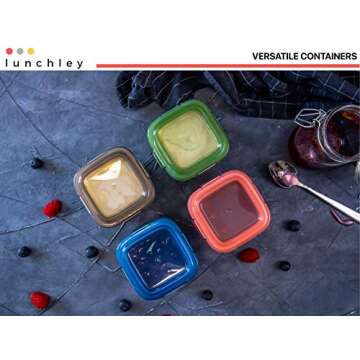 lunchley Glass Food Storage Container 5 oz | Set of 12 | Small Food Jars with Airtight BPA Free Plastic lids | for Food Portion, Dips, Snacks & Overnight Oats | Freezer, Microwave & Dishwasher Safe