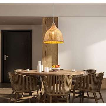 UShe DHome Rattan Pendant Lights Wicker Hanging Lamp Farmhouse Hand-Woven Wicker Pendant Lights, D14...