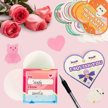 JOYIN 28 Packs Valentine Glow in The Dark Mochi squishy toy Party Favors with Valentine Heart Boxes ...