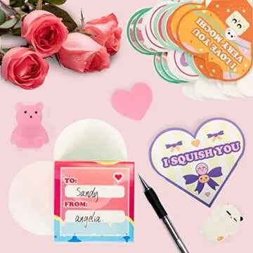 JOYIN 28 Packs Valentine Glow in The Dark Mochi squishy toy Party Favors with Valentine Heart Boxes ...