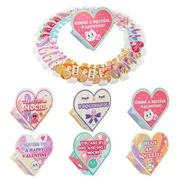 JOYIN 28 Packs Valentine Glow in The Dark Mochi squishy toy Party Favors with Valentine Heart Boxes for Kids Kawaii Classroom Exchange, Party Gifts Stress Relief Toys Valentine Classroom Prize