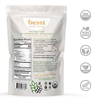 Let's Be Bessties! Organic High Fiber "Bread" Crumbs, Vegan Breadcrumb Alternative Made in the USA with Glyphosate-Free Grains, Soy-Free and Non-GMO for Healthier Cooking and Baking 8oz, Original