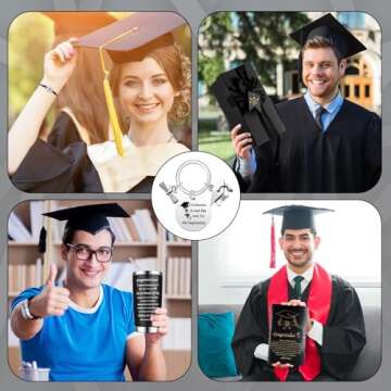Lyrow Graduation Gifts Set for Her Him Congrats Grad Gift Class of 2024 Inspirational Gift 20oz Tumbler with Lid Leather Journal Notebook Bracelet Keychain for Congratulation Graduate Favor (Black)