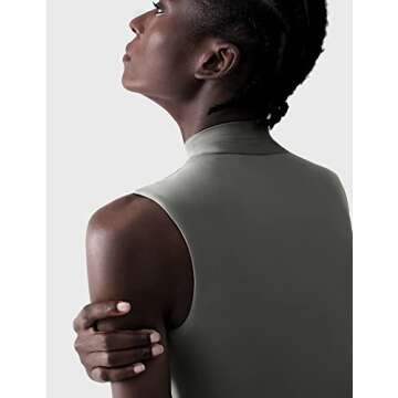 PUMIEY Sleeveless Bodysuit for Women Mock Turtle Neck Sexy Tank Tops Body Suits Women Clothing Elephant Gray Small