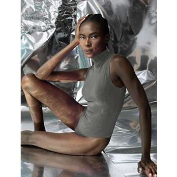 PUMIEY Sleeveless Bodysuit for Women Mock Turtle Neck Sexy Tank Tops Body Suits Women Clothing Elephant Gray Small