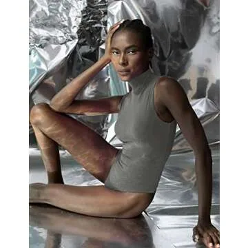 PUMIEY Sleeveless Bodysuit for Women Mock Turtle Neck Sexy Tank Tops Body Suits Women Clothing Elephant Gray Small