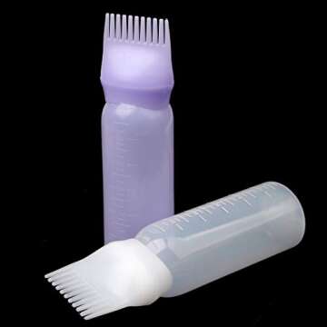 Pimoys Root Comb Applicator Bottle 6 Ounce Oil Applicator for Hair Dye, 3 Pack Hair Oiling Bottle Brush with Graduated Scale (Pink, Purple, White)