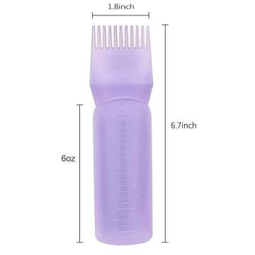 Pimoys Root Comb Applicator Bottle 6 Ounce Oil Applicator for Hair Dye, 3 Pack Hair Oiling Bottle Brush with Graduated Scale (Pink, Purple, White)