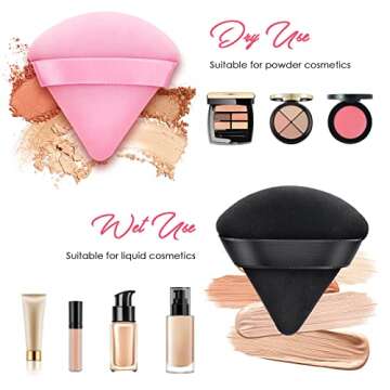 AMMON 6 Pcs Powder Puff, Triangle Soft Makeup Powder Puff, Face Makeup Sponge Puff Velour Makeup Puff Pure Cotton Powder Puff for Loose Mineral Powder Cosmetic Body Contouring Tools (3 Pink 3 Black)