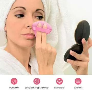 AMMON 6 Pcs Powder Puff, Triangle Soft Makeup Powder Puff, Face Makeup Sponge Puff Velour Makeup Puff Pure Cotton Powder Puff for Loose Mineral Powder Cosmetic Body Contouring Tools (3 Pink 3 Black)